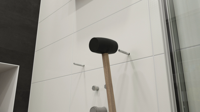 3D animation still showing a hammer striking a nail, illustrating an assembly process and Nordic Render’s instructional product animation capabilities.