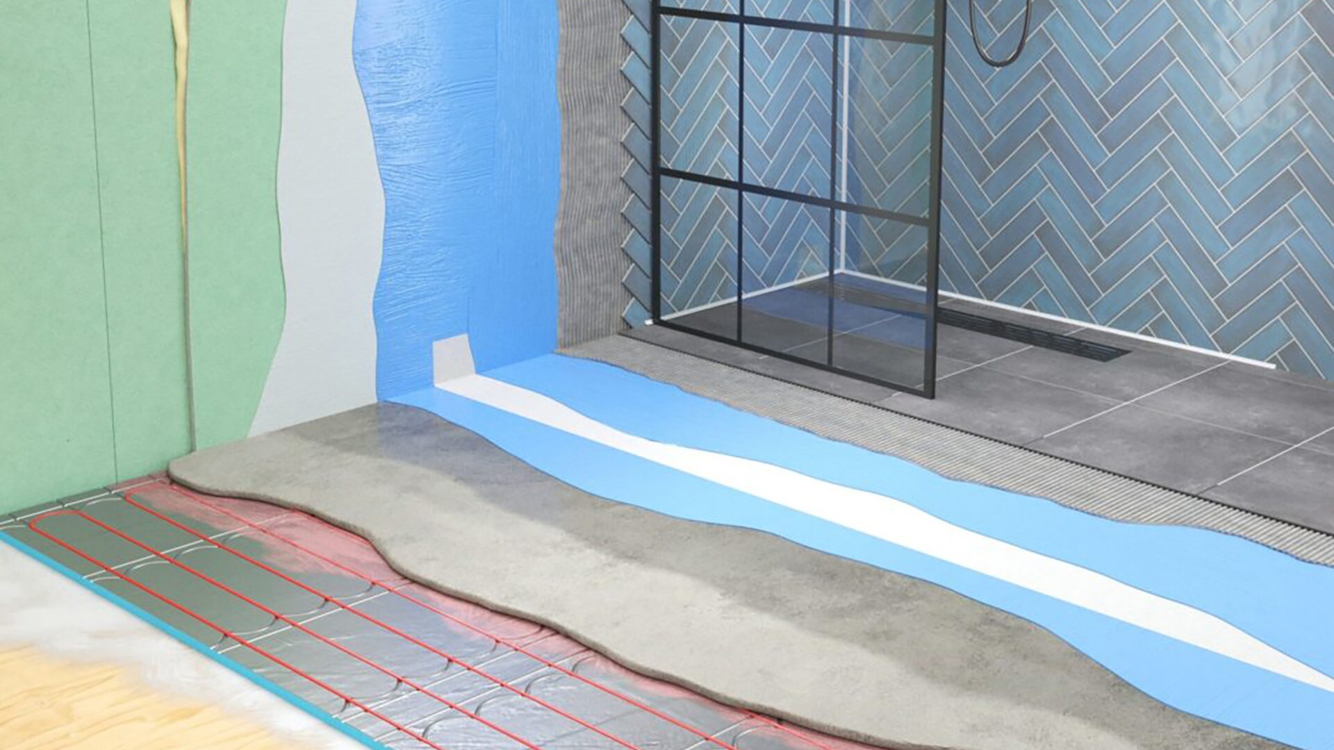 Photorealistic 3D wall cutaway visualization showing layered construction materials in different colors for clear structural understanding.