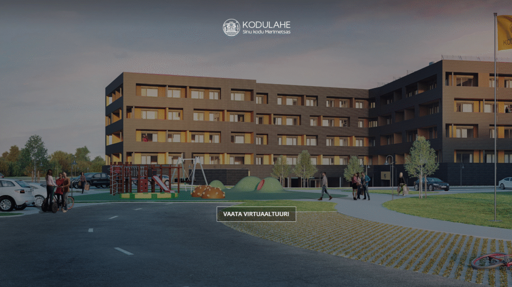 High-quality 3D virtual tour view showcasing an apartment building with realistic architectural detail.